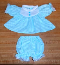 MINT AQUA GINGHAM SEERSUCKER DRESS PANTY SET for 16" 17" CPK Cabbage Patch Kids