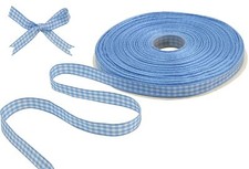 3/8 Inch x 50 Yards Gingham Buffalo Checkered Ribbon Light Blue and White Fab...