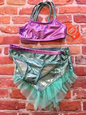 Girls Mermaid Bathing Suit & Cover Up 18m 3 Piece Turquoise & Purple
