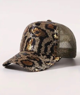 ?Vintage JC Gold Sequin Leopard Print Baseball Cap Women main image 3