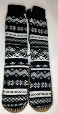 Knit Slipper Sock Aztec Black White Suede Soles Size Unknown - see description
