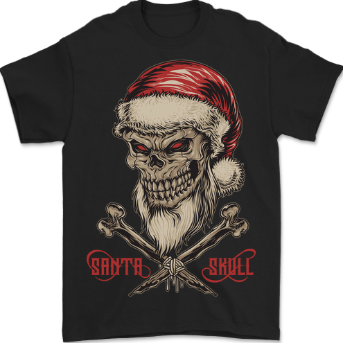 Christmas Santa Skull Heavy Metal Biker Xmas Mens T-Shirt 100% Cotton