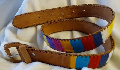 Leather Belt Unisex S Colorful Guatemala Woven Boho Vintage  display picture 3