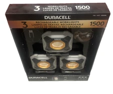 Duracell 3 Rechargeable Work Lights, 1500 Lumes, Magnetic Base, USB-C Cable NEW