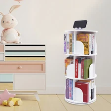 3 Tiers 360?? Rotating Stackable Shelves Bookshelf Organizer Floor Standing USA