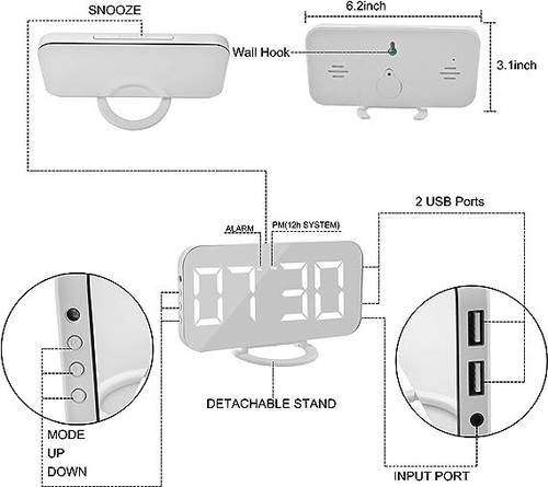 Modern and Functional: LED Digital Alarm Clock with Mirror Surface Dimming Mode - Picture 4 of 5