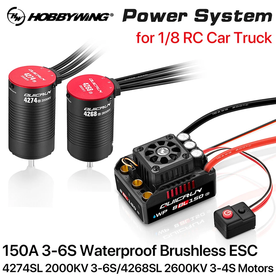 HOBBYWING QuicRun 150A G2 Brushless ESC 2000KV 2600KV Motor for 1/8 RC Car - Image 4 of 4