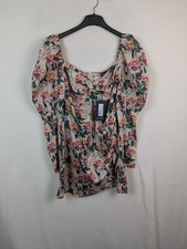 Nude rose print puff sleeve twist detail bodycon dress uk 14 PLT New