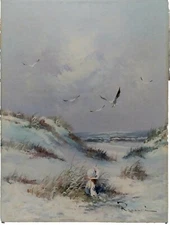 Vtg Girl Sitting On Beach Oil Painting On Canvas 12x16 As Is Fun Paint Project 