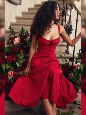 red corset dress amazon Lace Up Midi WOMENS NEXT GEN style bodice with underwired Beverly Hills Polo Club Satin prom dresses Variant:XS