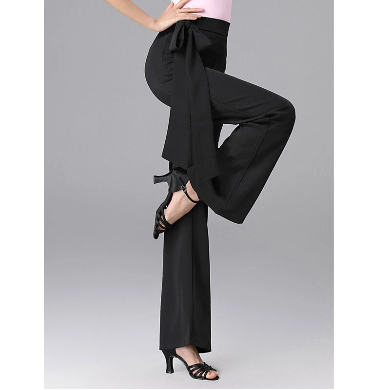 Women Latin Social Tap Dance Pants High Waist Trousers Social Dancing Wide  Leg