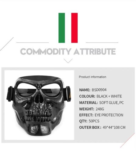 Motorcycle Face Shield Helmet skull Mask Goggles Dust-proof Black White - Picture 3 of 21