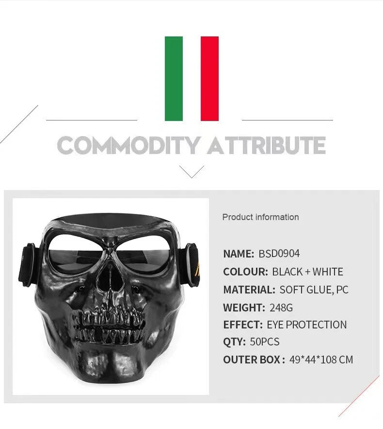 Motorcycle Face Shield Helmet skull Mask Goggles Dust-proof Black White - Image 3 of 4