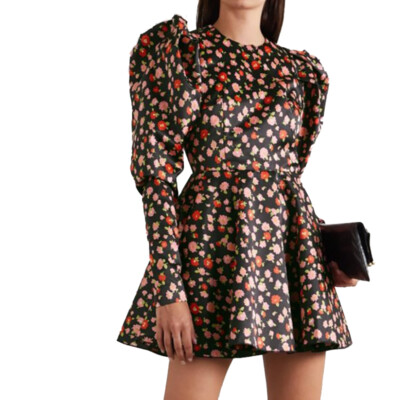 ROTATE Birger Christensen Pauline floral duchesse satin mini dress NWT S/M DK36