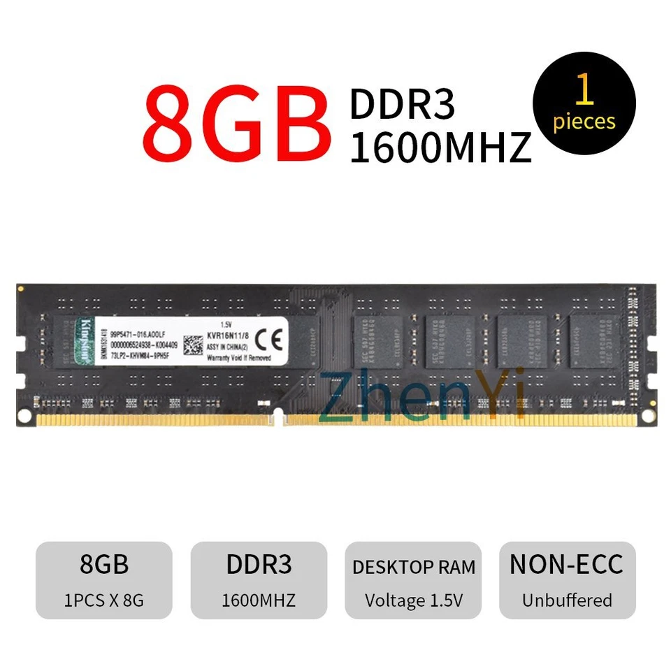 32GB 16GB 8GB 1600MHz DDR3 PC3-12800 KVR16N11/8 DIMM Desktop Memory RAM Kingston - Image 4 of 4