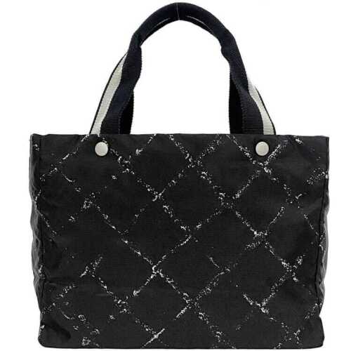 Chanel Tote Bag Mm Black White Old Travel Line A11833 Light Nylon Used No. 6 Tig - Picture 1 of 10
