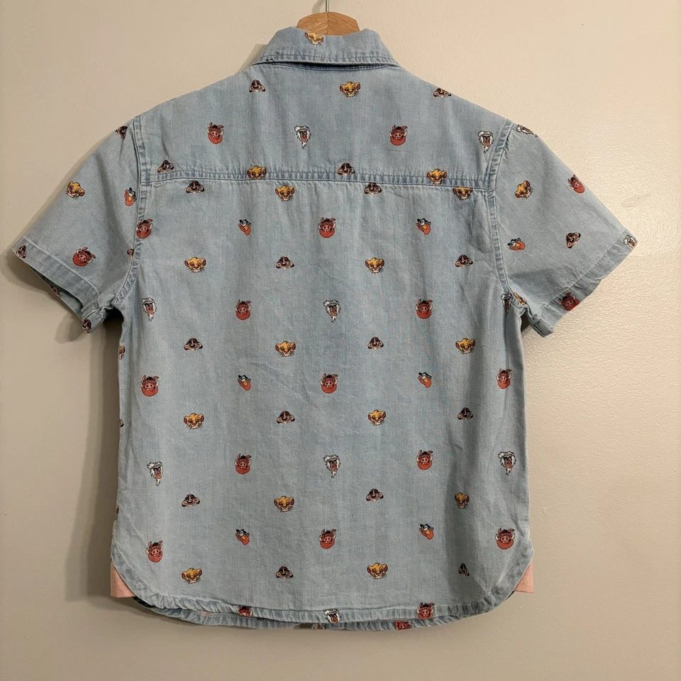 Vtg Disney  Lion King Soft Denim Button Up Shirt Boys Sz  7/8 Timon Pumba - Image 3 of 4