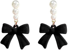 Christmas Bow Earrings for Women Red Ball Bow Earrings Pearl Drop Earrings Xm...
