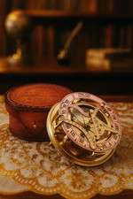 Handmade 3'' Brass Sundial Compass With Leather Case Nautical Gift