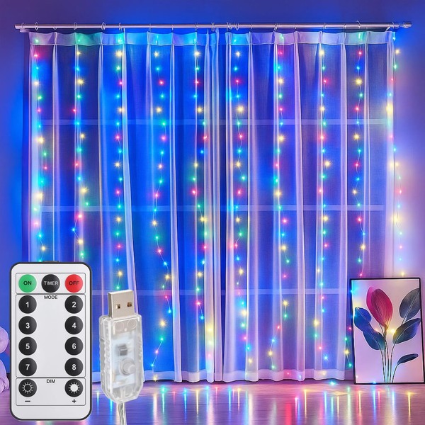 Masterled Led Lichtervorhang Rgb 3X3M 300 Leds Usb Fernbedienung 8 Modi-image