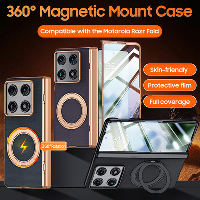 For Moto Razr Fold 2026 Case Magnetic Ring Stand Hinge Cover + Screen Protector
