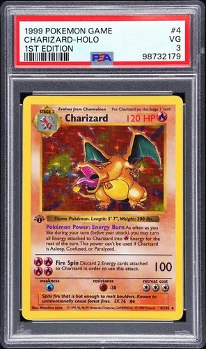 1999 POKEMON BASE SET 1ST EDITION #4 CHARIZARD-HOLO PSA 3