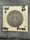 KEY VF 1921-S Walking Liberty Half Dollar. Nice ever wear. Perfect rims.