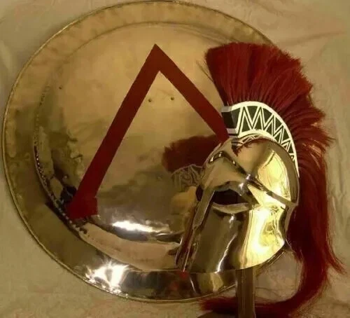 Casco griego corintio medieval 18 GA con escudo espartano réplica regalo de Halloween Foto 2 de 4