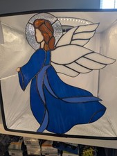 STAINED GLASS LEADED ANGEL LARGE 15" X 12" HAND MADE BEAUTIFUL