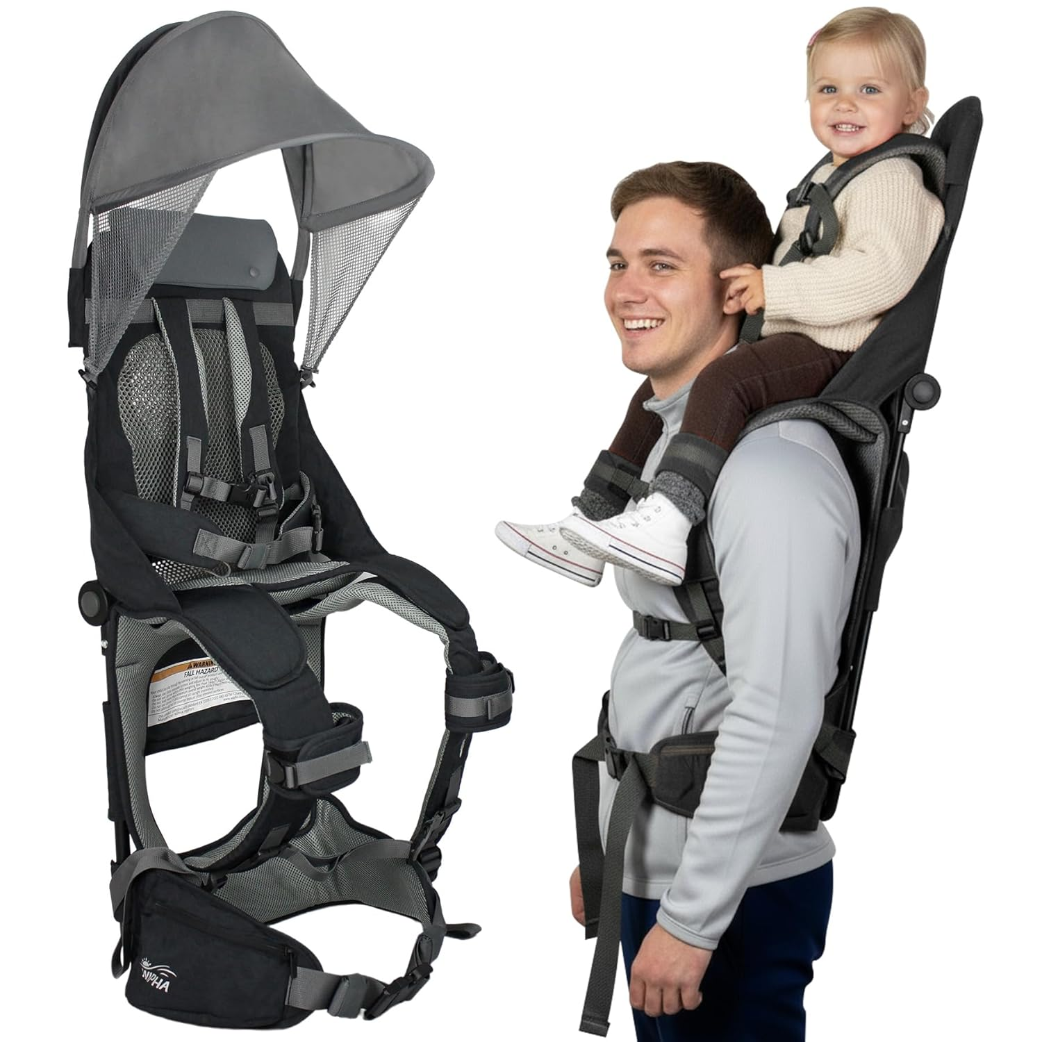Hiking Backpack Carrier, Lightweight Toddler Shoulder Carrier with Sun Shade, Sa-image