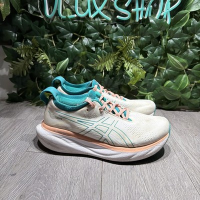 Asics Gel-Nimbus 25 Womens 8 B Shoes White Green Walking Running Gym 1012B550