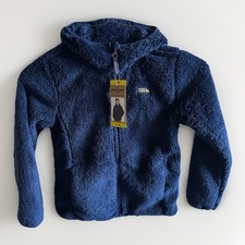 Eddie Bauer Unisex Youth Plush High Pile 7/8 SM Sherpa Hooded Jacket Navy Blue