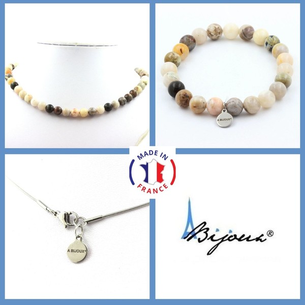 Mineralien Und Edelsteine. Schmuckset Armband Halskette Perlen Feuerachat-image