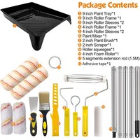 14pcs Paint Roller Kit with Extension Poles Brushes Scraper Decorating Tools Set