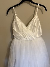 NWT Lulus Spellbinding Beauty White Glitter Sleeveless Tulle Gown sz XS