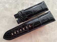 24mm/22mm Black Alligator Crocodile Print Leather Watch Strap Band