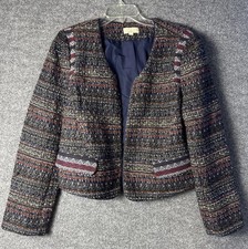 LOFT Ann Taylor Womens 12 Multicolor Tweed Open Front Cropped Blazer Jacket