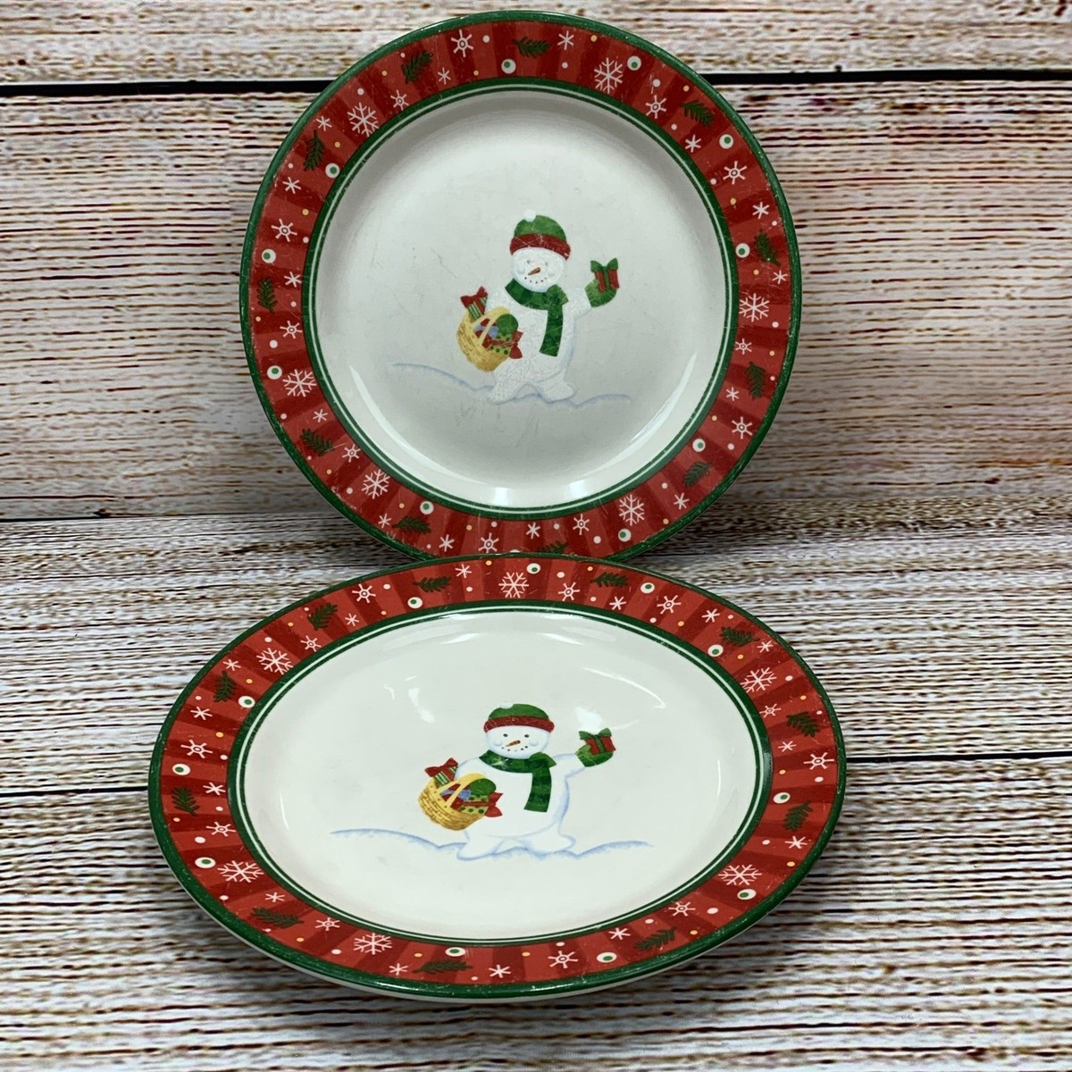 Longaberger Christmas Snowman Plates Holiday Decor Dinnerware Set