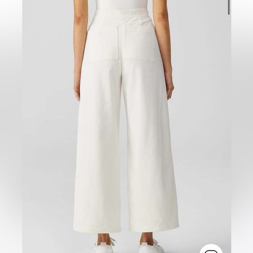 NWT Eileen Fisher cream Organic Cotton Stretch Corduroy Wide-Leg Pant, MP - Picture 4 of 13