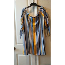 NTW Bar III tricolor striped Off-the-Shoulder Tie Sleeve Dress Size Large