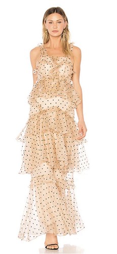 $790 NEW Romantic ALICE MCCALL Yoko Polka Dot Tulle Maxi Dress Beige  4