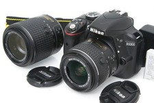 Nikon D3300 Double Zoom Kit Black DigitalSLR Camera From JPTested Near Mint