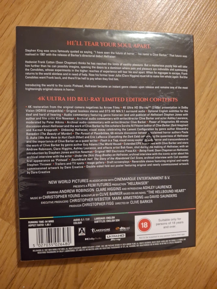 HELLRAISER - 4K UHD- Limited edition - ARROW - NEW SEALED UK STOCK - Image 2 of 2