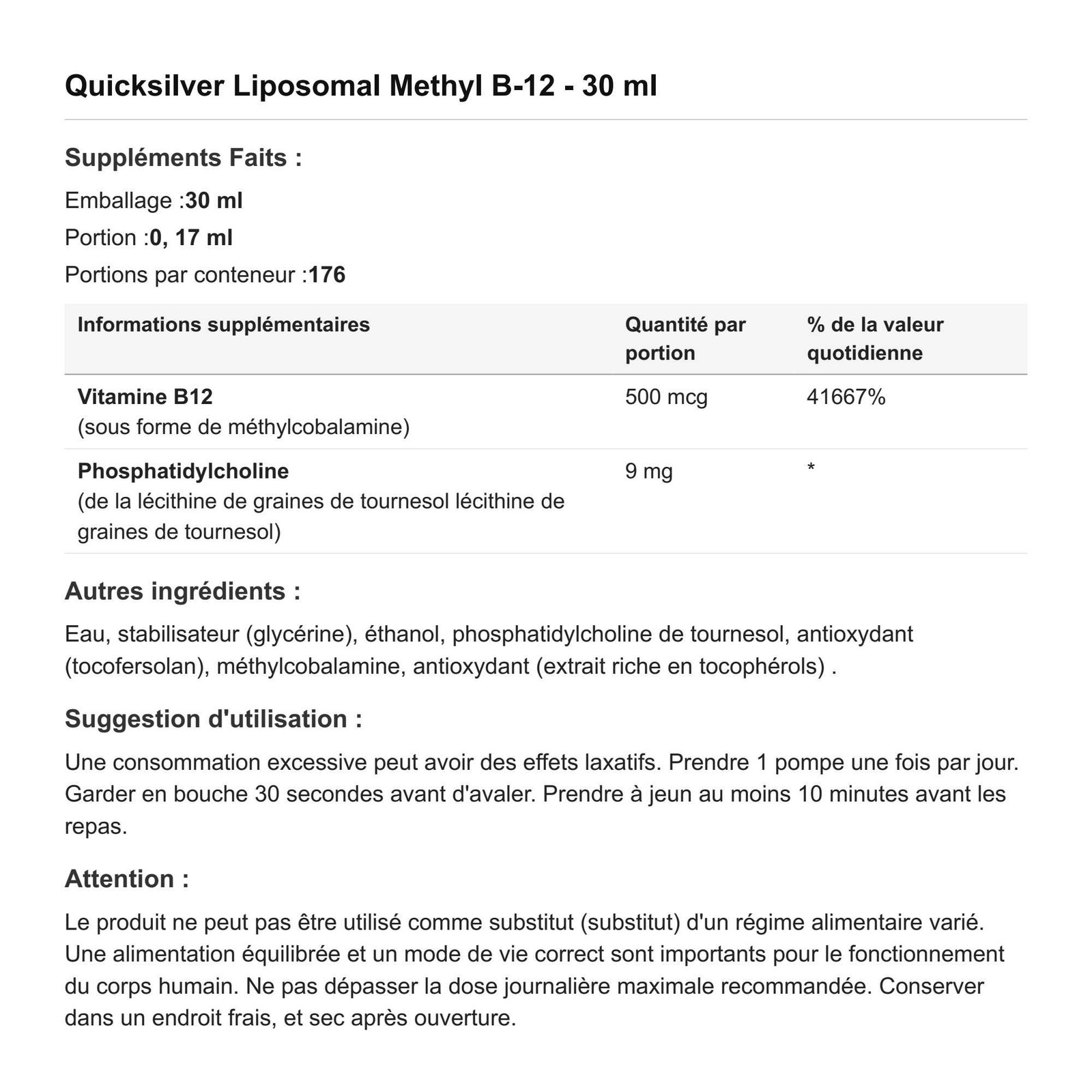 Vitamine B12 Liposomale Quicksilver 30 ml pour Actifs et Végans - 2