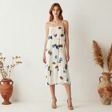 Boho Cottage Midi Dress Multi Floral Viscose Shift Sleeveless Pockets US 10