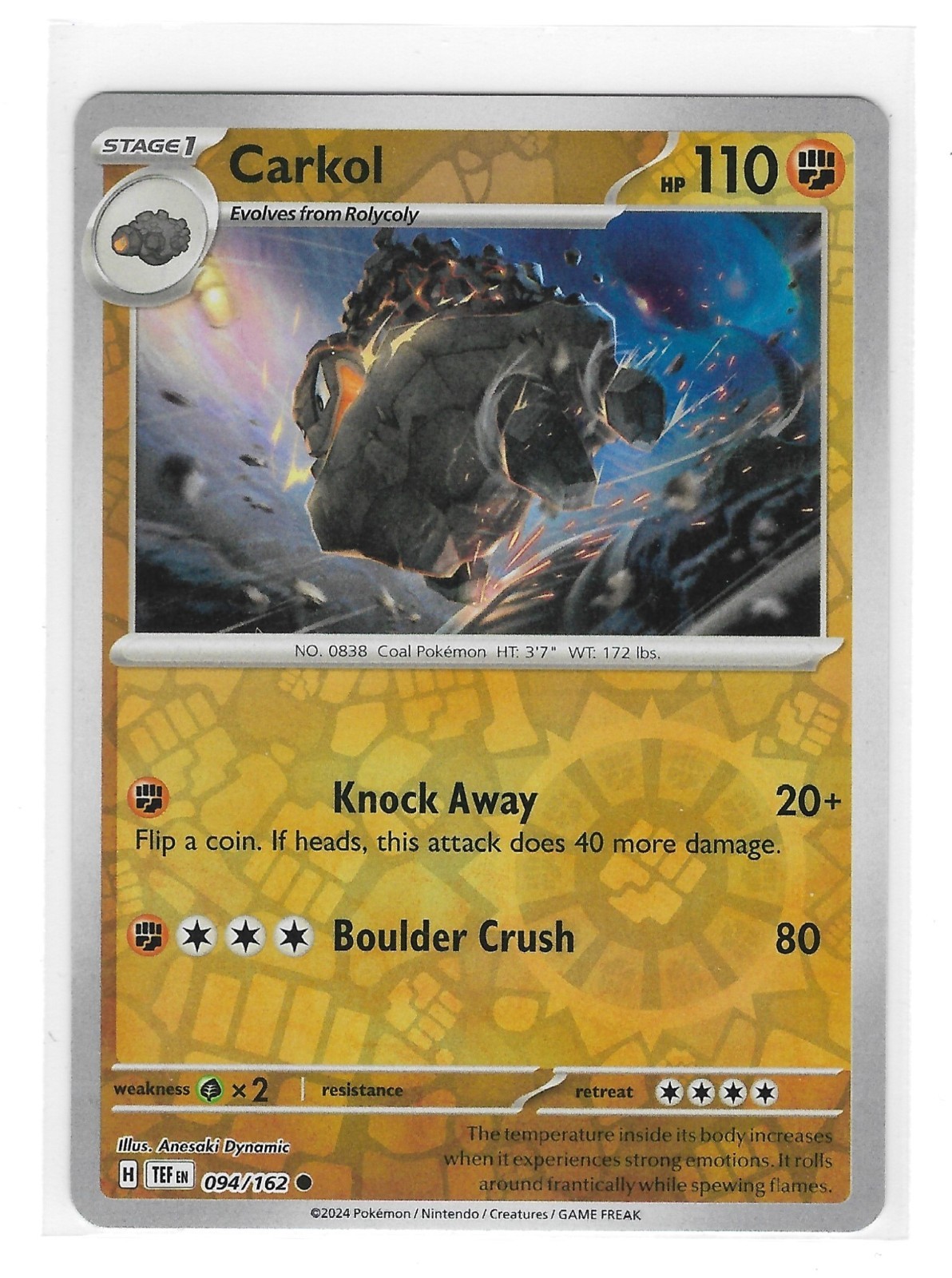 Carkol 94/162  Pokemon S&V Temporal Forces 2024 Reverse Holo