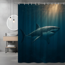 Shark Shower Curtain - Ocean Underwater Bathroom Decor