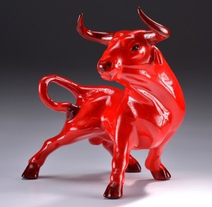 まるで レッドブル 大きな 木彫り 闘牛 オブジェ 置物 飾り 赤色 Red Ceramic Bull | eBay