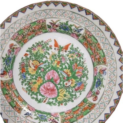 Vintage Chinesischer Teller Pfingstrose Famille Rose Porzellan 