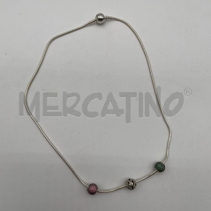 COLLANA PANDORA ARGENTATA 3 CHARM SFERA STRASS - Immagine 2 di 3